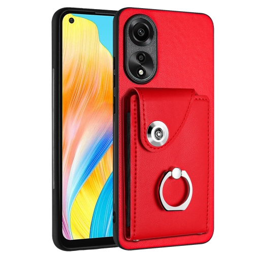 

For OPPO A78 4G Global Organ Card Bag Ring Holder PU Phone Case(Red)