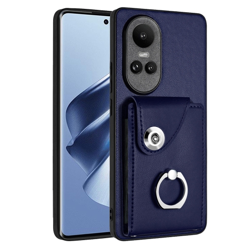 

For OPPO Reno10/Reno10 Pro 5G Global Organ Card Bag Ring Holder PU Phone Case(Blue)