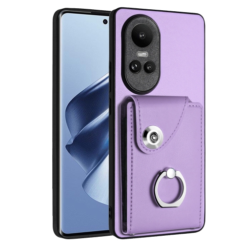 

For OPPO Reno10/Reno10 Pro 5G Global Organ Card Bag Ring Holder PU Phone Case(Purple)