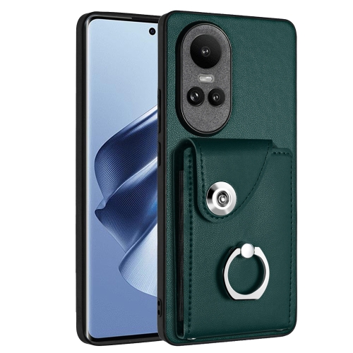 

For OPPO Reno10/Reno10 Pro 5G Global Organ Card Bag Ring Holder PU Phone Case(Green)