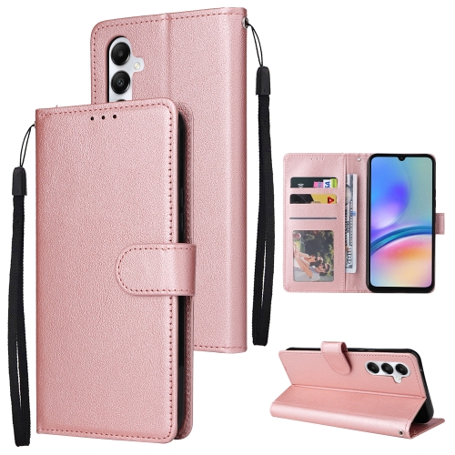 

For Samsung Galaxy A05s 3-Card Slots Multifunctional Leather Phone Case(Rose Gold)