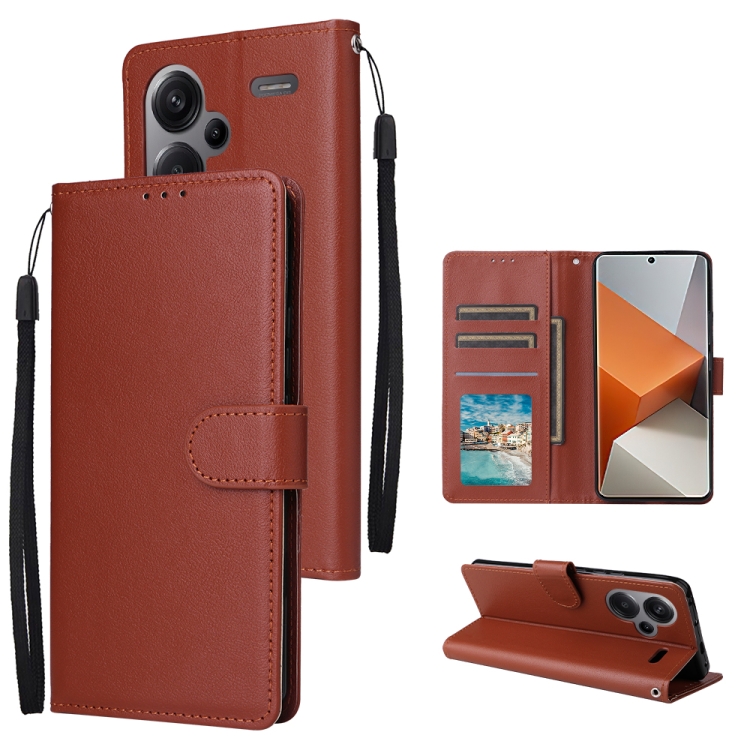 

For Xiaomi Redmi Note 13 Pro+ Multifunctional Horizontal Flip Leather Phone Case with Three Card Slot(Brown)
