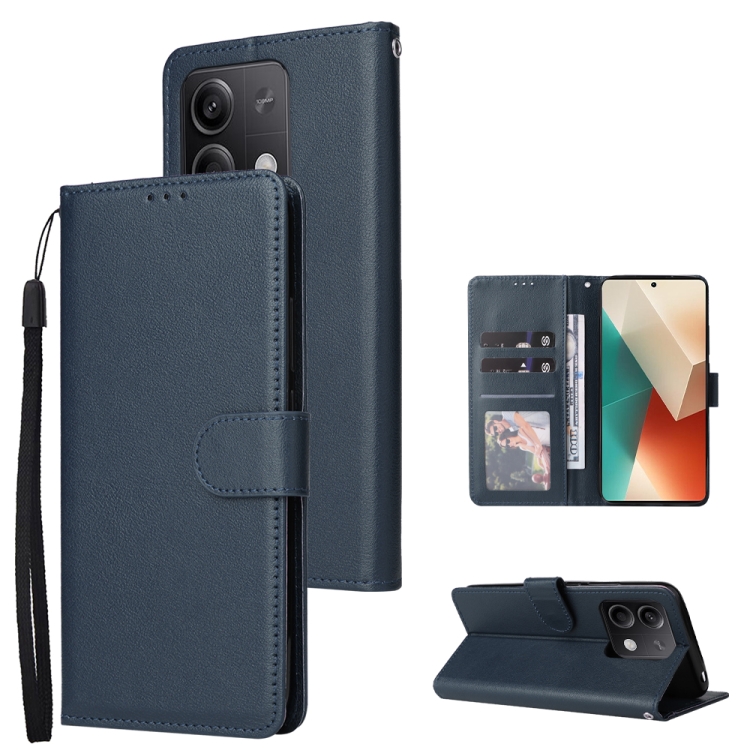 

For Xiaomi Redmi Note 13 5G Multifunctional Horizontal Flip Leather Phone Case with Three Card Slot(Blue)