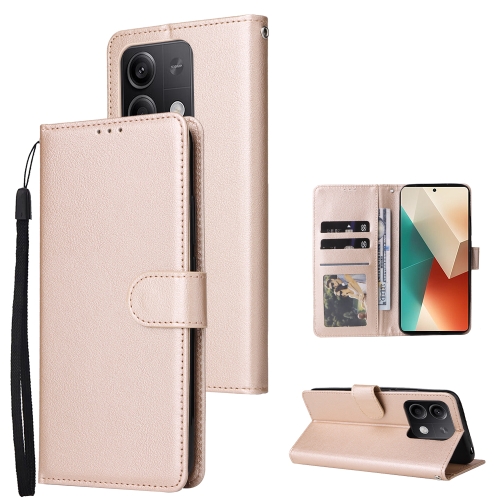 

For Xiaomi Redmi Note 13 5G Multifunctional Horizontal Flip Leather Phone Case with Three Card Slot(Gold)