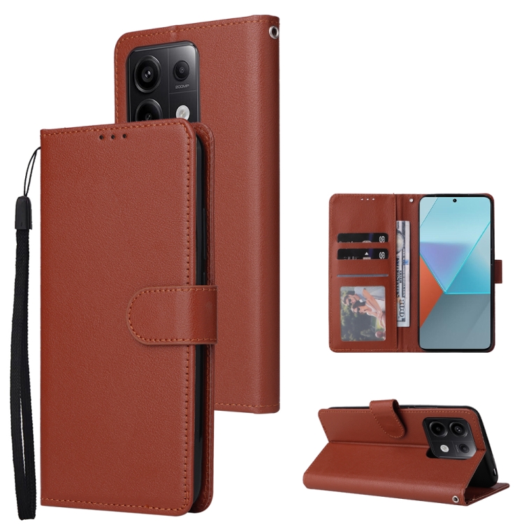 

For Xiaomi Redmi Note 13 Pro 5G Multifunctional Horizontal Flip Leather Phone Case with Three Card Slot(Brown)