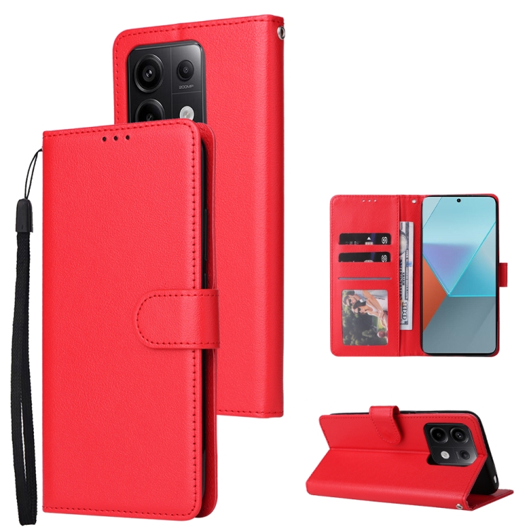 

For Xiaomi Redmi Note 13 Pro 5G Multifunctional Horizontal Flip Leather Phone Case with Three Card Slot(Red)