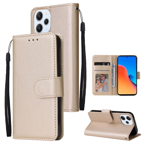 

For Xiaomi Redmi 12 4G/5G/Note 12R Multifunctional Horizontal Flip Leather Phone Case with Three Card Slot(Gold)