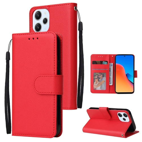 

For Xiaomi Redmi 12 4G/5G/Note 12R Multifunctional Horizontal Flip Leather Phone Case with Three Card Slot(Red)