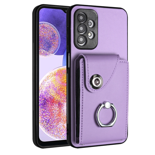 

For Samsung Galaxy A23 165.4mm Organ Card Bag Ring Holder PU Phone Case(Purple)