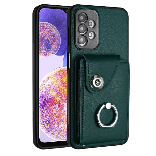 

For Samsung Galaxy A23 165.4mm Organ Card Bag Ring Holder PU Phone Case(Green)