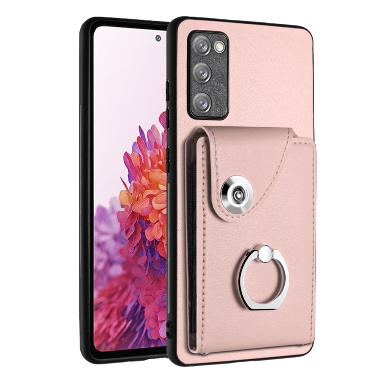 

For Samsung Galaxy S20 FE Organ Card Bag Ring Holder PU Phone Case(Pink)