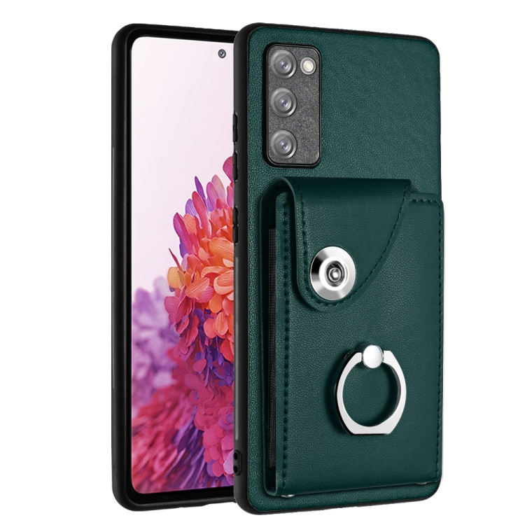 

For Samsung Galaxy S20 FE Organ Card Bag Ring Holder PU Phone Case(Green)