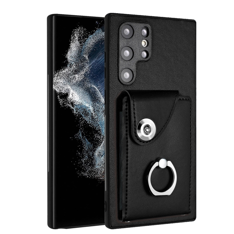 

For Samsung Galaxy S22 Ultra 5G Organ Card Bag Ring Holder PU Phone Case(Black)