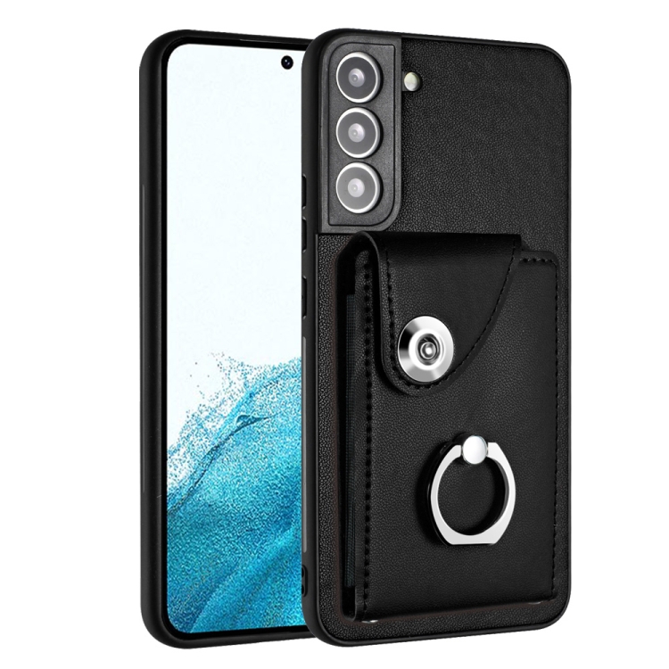 

For Samsung Galaxy S22 5G Organ Card Bag Ring Holder PU Phone Case(Black)
