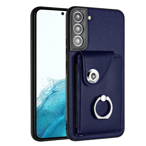 

For Samsung Galaxy S22+ 5G Organ Card Bag Ring Holder PU Phone Case(Blue)