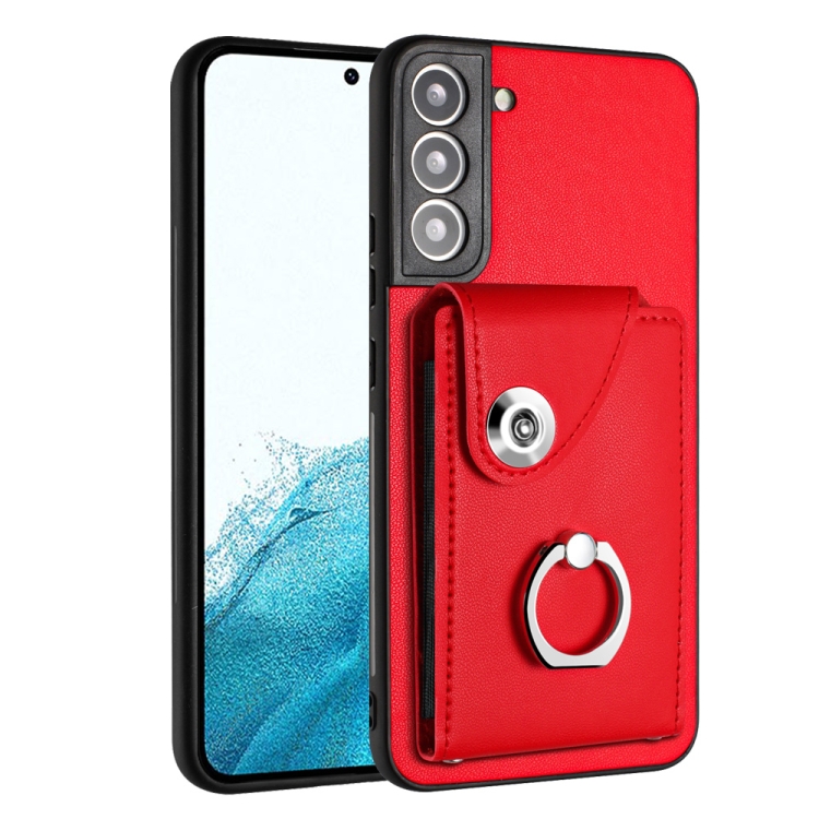 

For Samsung Galaxy S22+ 5G Organ Card Bag Ring Holder PU Phone Case(Red)