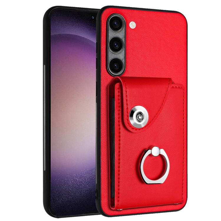 

For Samsung Galaxy S23 5G Organ Card Bag Ring Holder PU Phone Case(Red)