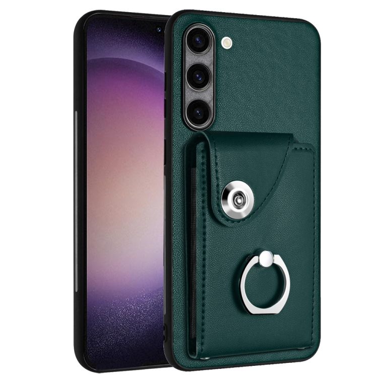 

For Samsung Galaxy S23 5G Organ Card Bag Ring Holder PU Phone Case(Green)