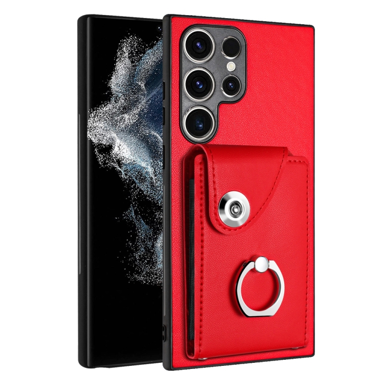 

For Samsung Galaxy S23 Ultra 5G Organ Card Bag Ring Holder PU Phone Case(Red)