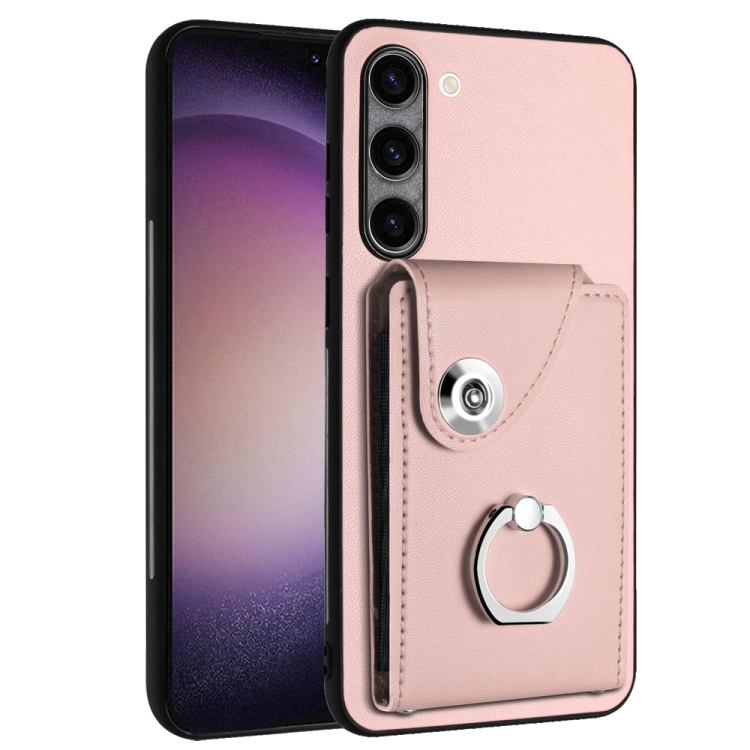 

For Samsung Galaxy S23+ 5G Organ Card Bag Ring Holder PU Phone Case(Pink)