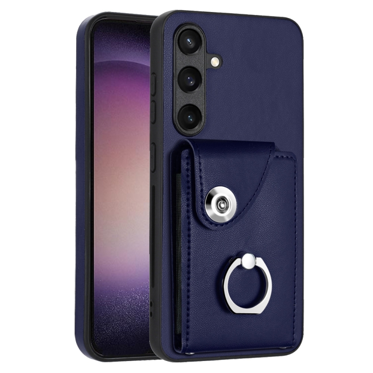 

For Samsung Galaxy S24+ 5G Organ Card Bag Ring Holder PU Phone Case(Blue)