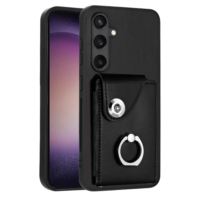 

For Samsung Galaxy S24+ 5G Organ Card Bag Ring Holder PU Phone Case(Black)