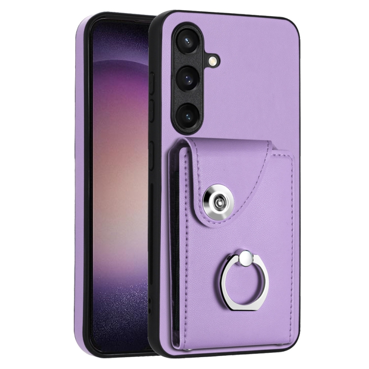 

For Samsung Galaxy S24 5G Organ Card Bag Ring Holder PU Phone Case(Purple)