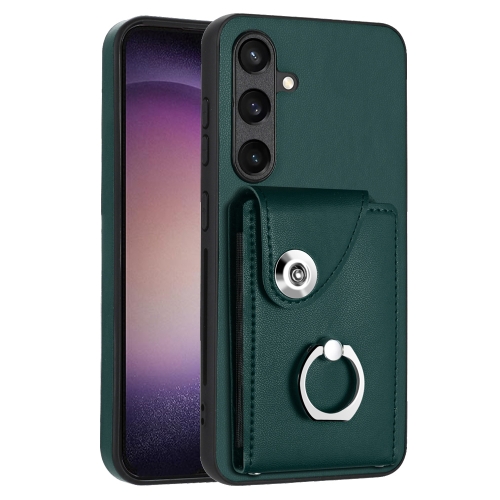 

For Samsung Galaxy S24 5G Organ Card Bag Ring Holder PU Phone Case(Green)
