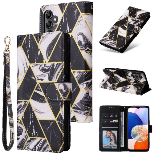 

For Samsung Galaxy A15 5G Marble Bronzing Stitching Leather Phone Case(Black)