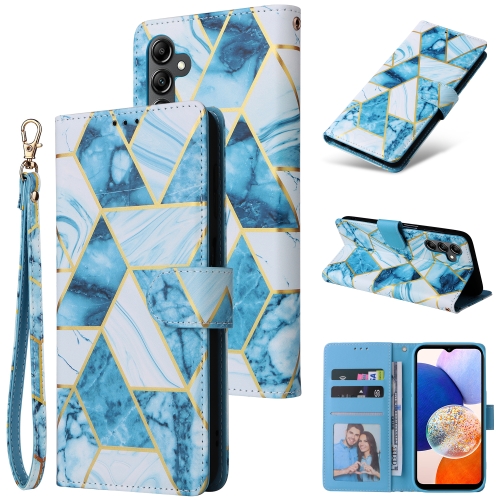 

For Samsung Galaxy A15 5G Marble Bronzing Stitching Leather Phone Case(Blue)