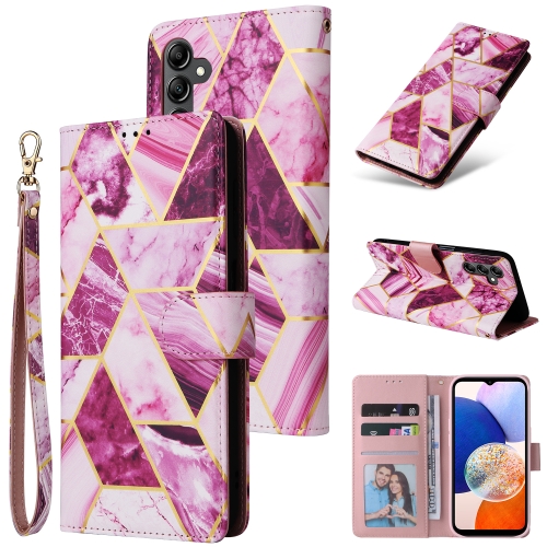 

For Samsung Galaxy A15 5G Marble Bronzing Stitching Leather Phone Case(Purple)