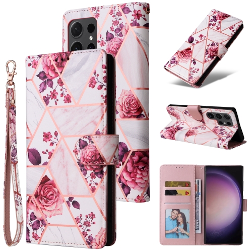 

For Samsung Galaxy S24 Ultra 5G Marble Bronzing Stitching Leather Phone Case(Rose Gold)
