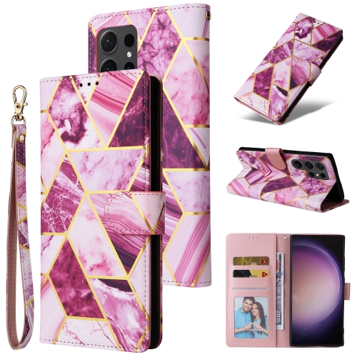 

For Samsung Galaxy S24 Ultra 5G Marble Bronzing Stitching Leather Phone Case(Purple)