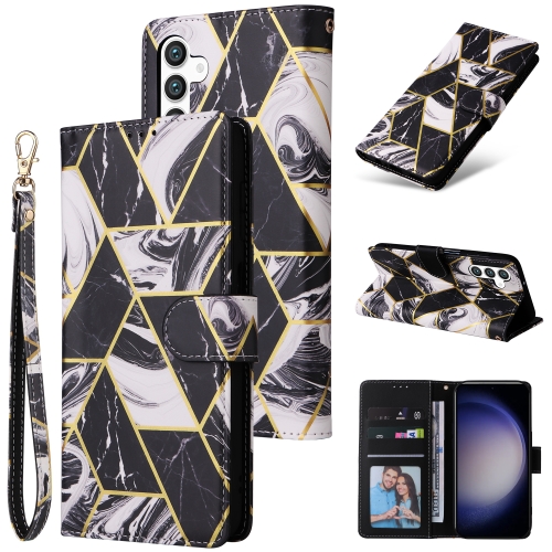 

For Samsung Galaxy S24 5G Marble Bronzing Stitching Leather Phone Case(Black)