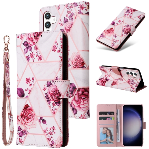 

For Samsung Galaxy S24 5G Marble Bronzing Stitching Leather Phone Case(Rose Gold)