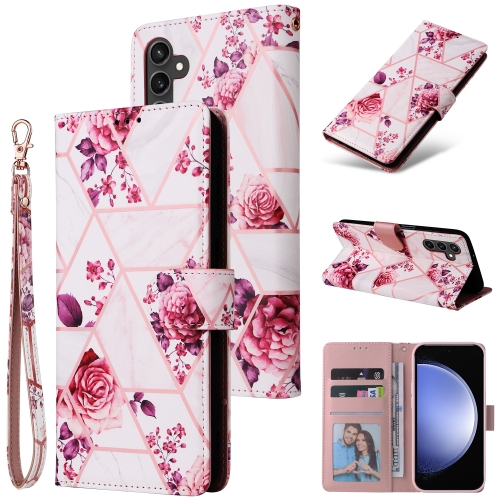 

For Samsung Galaxy S23 FE 5G Marble Bronzing Stitching Leather Phone Case(Rose Gold)