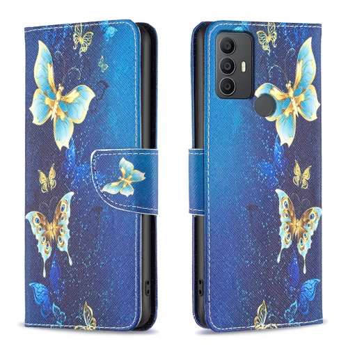 

For TCL 305 / 306 / 30 SE Colored Drawing Pattern Leather Phone Case(Gold Butterfly)