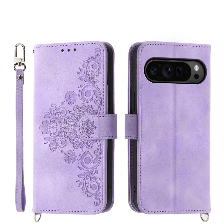 

For Google Pixel 11 Pro XL Skin Feel Flowers Embossed Wallet Leather Phone Case(Purple)