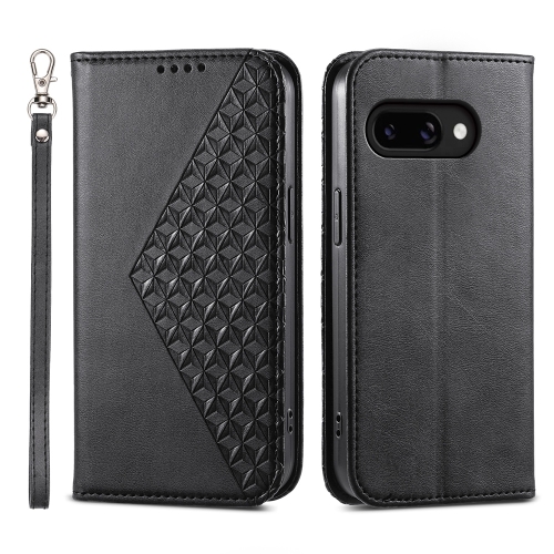 

For Google Pixel 9a Cubic Grid Calf Texture Magnetic Leather Phone Case(Black)