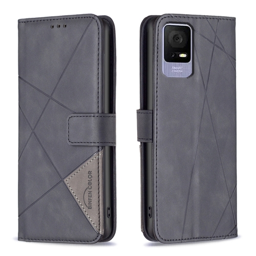 

For TCL 40 SE Magnetic Buckle Rhombus Texture Leather Phone Case(Black)