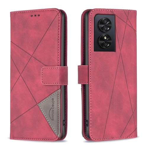 

For TCL 50 SE Magnetic Buckle Rhombus Texture Leather Phone Case(Red)