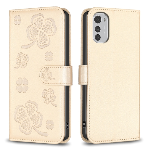 

For Motorola Moto E32 4G Four-leaf Embossed Leather Phone Case(Gold)