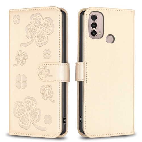 

For Motorola Moto E40 / E30 Four-leaf Embossed Leather Phone Case(Gold)