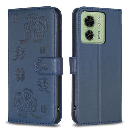 

For Motorola Edge 40 5G Four-leaf Embossed Leather Phone Case(Blue)