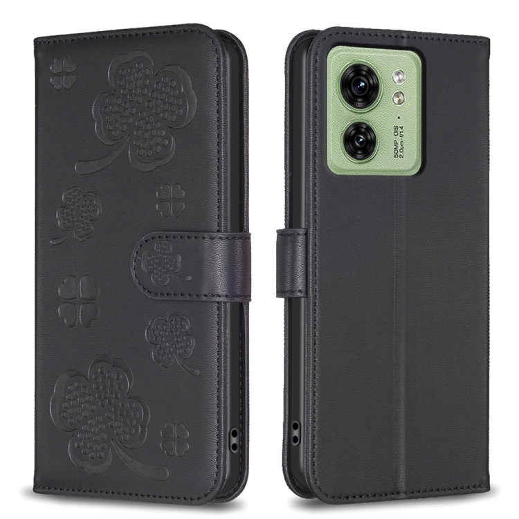 

For Motorola Edge 40 5G Four-leaf Embossed Leather Phone Case(Black)