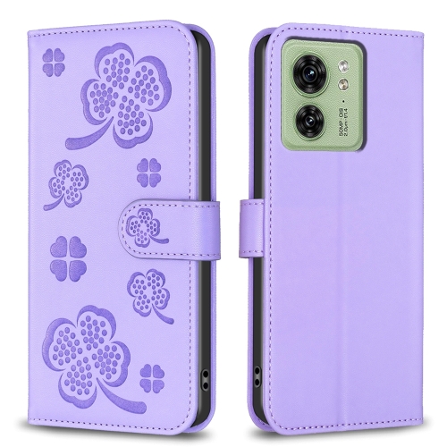 

For Motorola Edge 40 5G Four-leaf Embossed Leather Phone Case(Purple)
