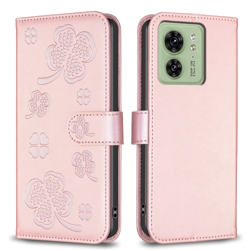 

For Motorola Edge 40 5G Four-leaf Embossed Leather Phone Case(Pink)