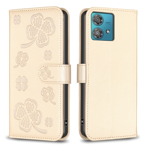 

For Motorola Edge 40 Neo Four-leaf Embossed Leather Phone Case(Gold)