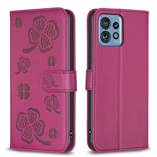 

For Motorola Edge 40 Pro 5G / X40 / X40 Pro Four-leaf Embossed Leather Phone Case(Rose Red)