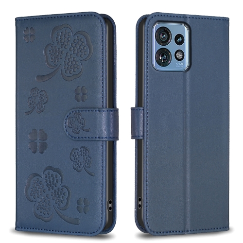 

For Motorola Edge 40 Pro 5G / X40 / X40 Pro Four-leaf Embossed Leather Phone Case(Blue)